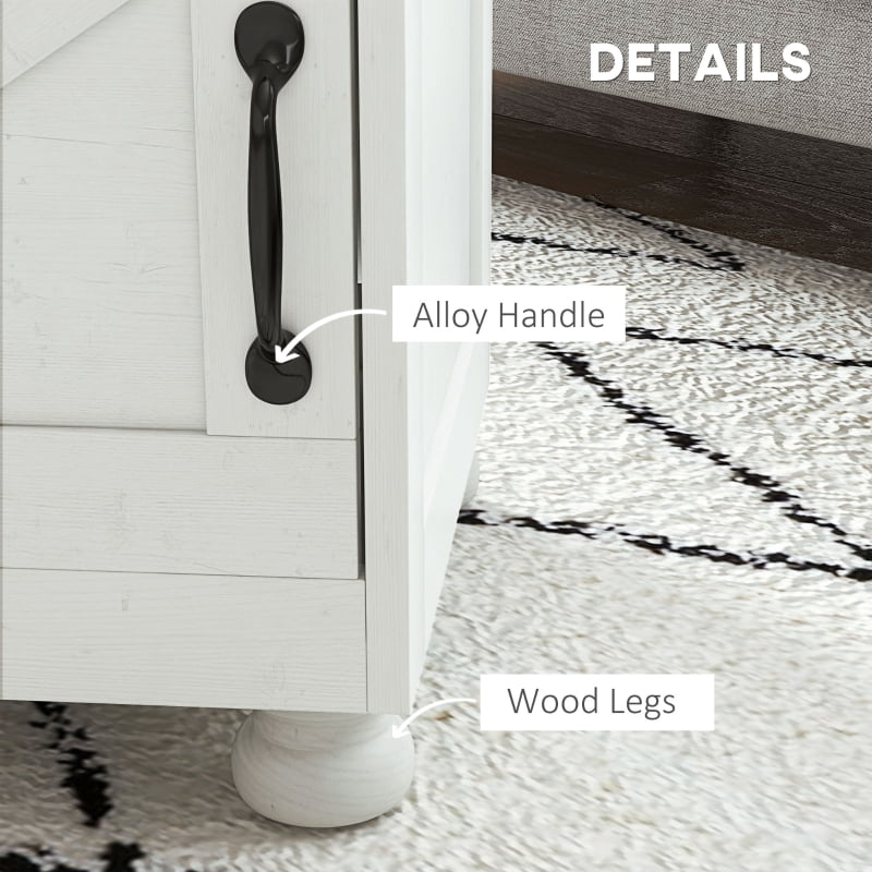 HOQBN Side Table with Storage, End Table with Open Shelf, Cupboard, and Wood Legs, Modern Farmhouse Style, White