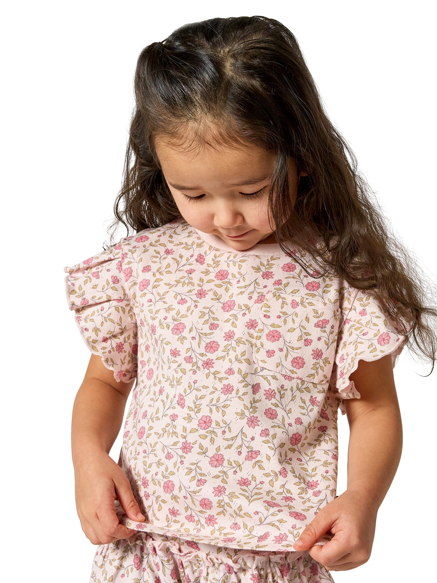 Modern Moments by Gerber Baby and Toddler Girl Organic Pleated Ruffle Sleeve Top, Sizes 0/3 Months - 5T
