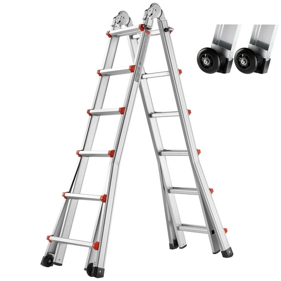 KFFKFF Adjustable A-Frame Ladder, 20.5 FT Lightweight Aluminum Extendable Ladder, Versatile Foldable RV Ladder, Retractable Ladder for Domestic Stairs Indoor Outdoor Roofing, Supports 330lb Weight