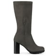 thumbnail image 3 of BLISSFUL STEP Women's Mid-calf Round Toe Block Heel Boots Gray 7, 3 of 7