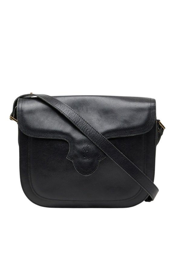 Pre-Owned Saint Laurent YSL logo shoulder bag, black leather, women's.