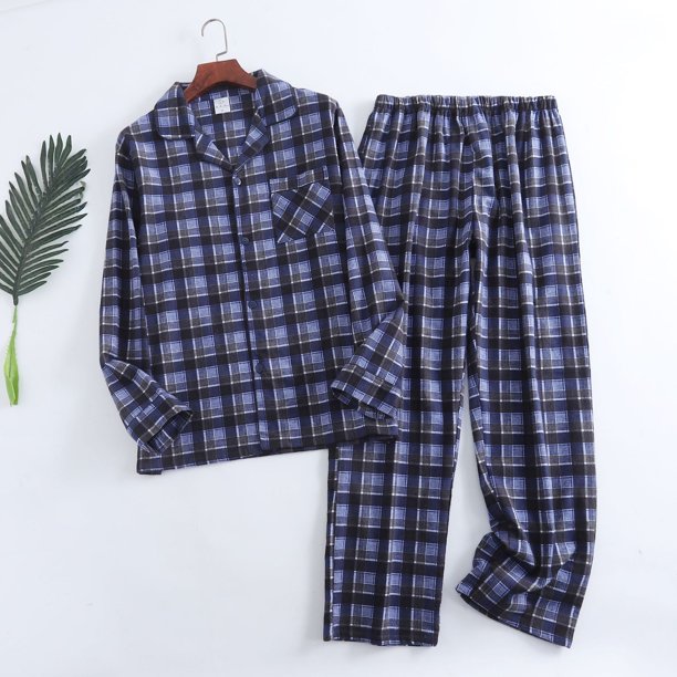 Trajes de casa para hombre, pantalones de manga larga, trajes para otoño e invierno, Pijamas de franela con diseño de cuadros para hombre