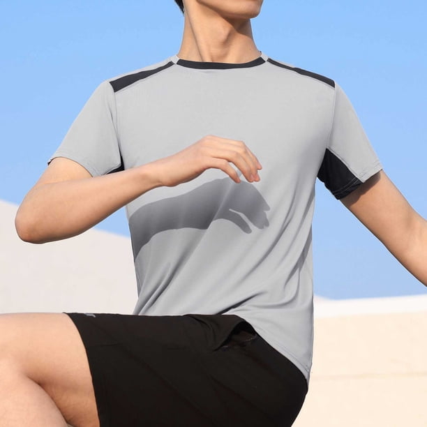 pstuiky camiseta de hombre, Blusa deportiva informal de color liso con cuello redondo y manga corta elástica para hombre camisas casuales para hombre m