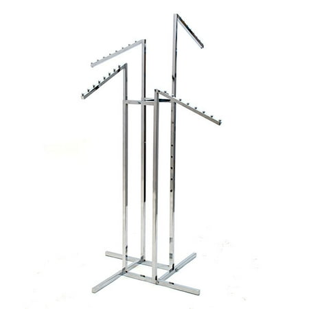 KC Store Fixtures 28104 4-Way Garment Rack with 4 Slant Arms, Square Tubing Frame/Arms, Chrome