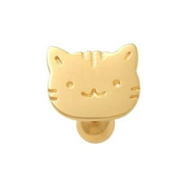 Anygolds 14K real solid Gold Cute Kitty Cat Flatback Piercing 18G 6mm External Thread Yellow Gold
