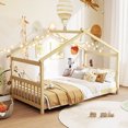 thumbnail image 2 of Costway Twin Size House Bed with Roof Wooden Low Floor Bed No Box Spring Needed Natural, 2 of 10