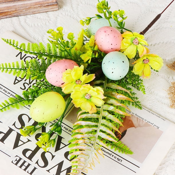 Decoración de huevos de Pascua de plástico verde de 15,7 pulgadas con diseño floral multicolor, ideal para primavera, ideal como jarrón de mesa festivo y ligero.