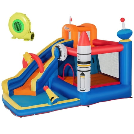 5-in-1 Backyard Inflatable Bounce House Water Slide with Climbing Wall Large Outdoor Game for Kids Birthday Party Activities