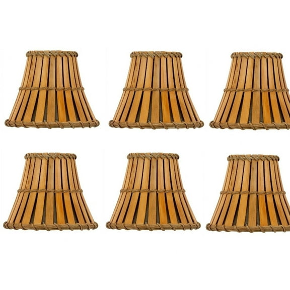 Set of Six Bamboo Style 5 Inch Mini Clip On Chandelier Lampshades 3x5x4.5