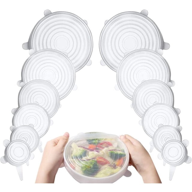 DECKON Tapa de silicona de grado alimenticio, paquete de 12 tapas elásticas de silicona, flexibles, reutilizables, tapas de almacenamiento de alimentos, cubiertas elásticas de ahorro Kuyhfg Bienvenido a Kuyhfg