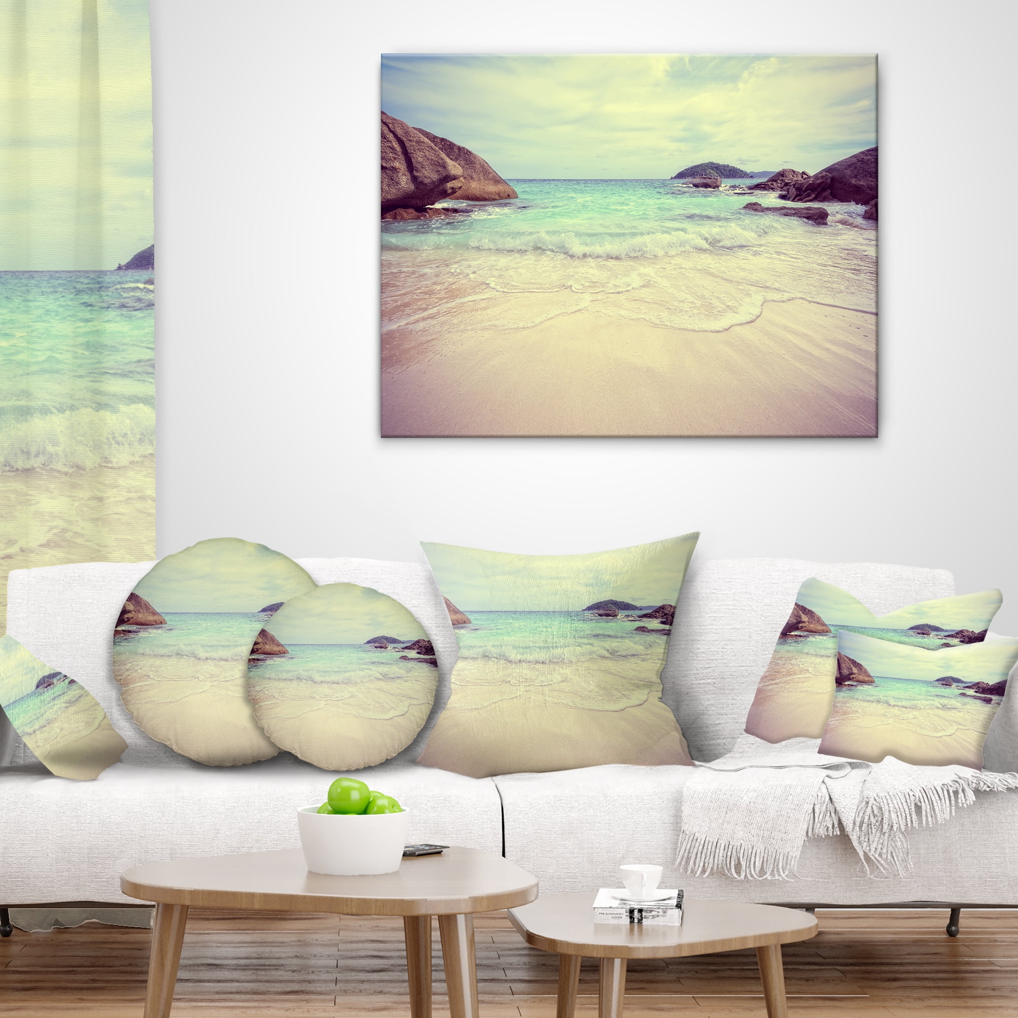 Designart Vintage Style Seashore Thailand - Seascape Throw Pillow - 18x18