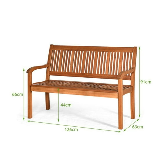Eucalyptus Garden Bench, 2-Person Outdoor Wood Bench with Curved Back & Wide Armrests - Patio, Lawn, Balcony Furniture - 50" x 25" x 36", 710lbs Capacity