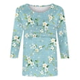 thumbnail image 6 of CYMMPU 3/4 Sleeve Round Neck Blouses for Women Dressy Casual Fall Trendy Shirts Floral Pattern Loose Fit Spring Tunic Tops Lightweight Basic Tees Light Blue XL, 6 of 6
