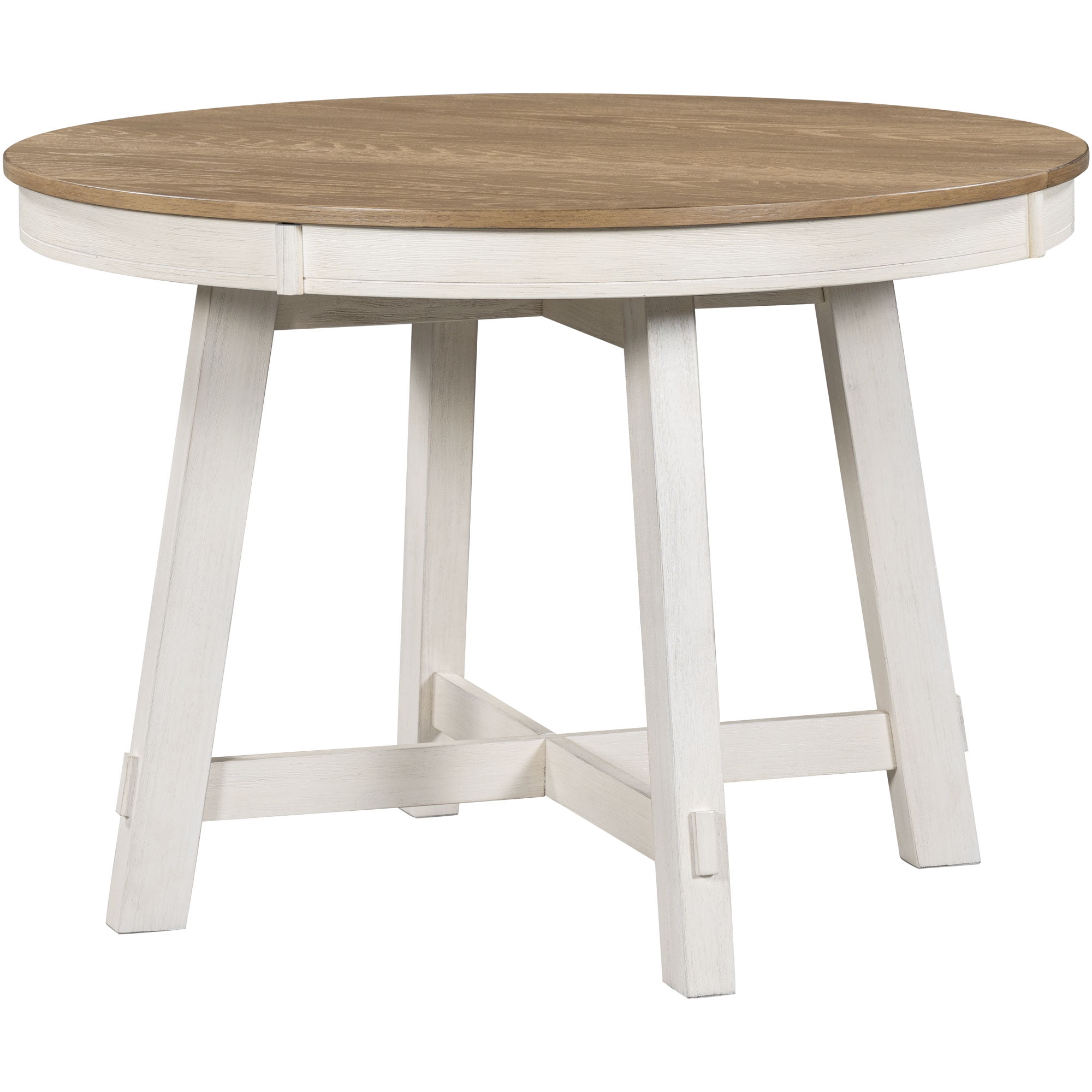 Aukfa Dining Table for 4-6, 42"-58" Extendable Round Kitchen Table with 16" Rustic Drop Leaf for Dining Room/Living Room, Antique White