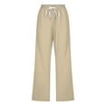 thumbnail image 3 of TYGHBN Women's Spring and Summer Solid Color Lace Up Pocket Loose Wide Legged Capris Pant Suits for Women Casual with Sweater Womens Clothes for Travel Womens plus Size Pants Casual Tan Dress Pants, 3 of 3