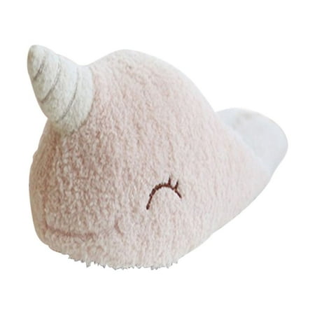 

Women Narwhal Shaped Suede Slippers Indoor Non-slip Warm Slippers Autumn Winter Slippers (Pink)