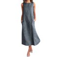 thumbnail image 2 of JUNWELL Robe Décontractée Sans Manches à Rayures pour Femmes Col Rond en Lin avec Poches Robe Longue Petite Printemps Maxi Robes pour Femmes Manches Courtes Robe Midi Robe de Sport pour Femmes Robes Décontractées d'Automne, 2 of 9