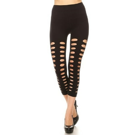 Download Yelete - Women Soft High Waist Cut Out Distressed Capri ...