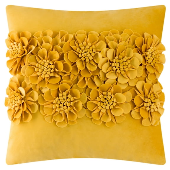 JWH 3D Handmade Square Decorative Soft and Smooth Velvet Flower Throw Pillow Covers 18x18inch Yellow