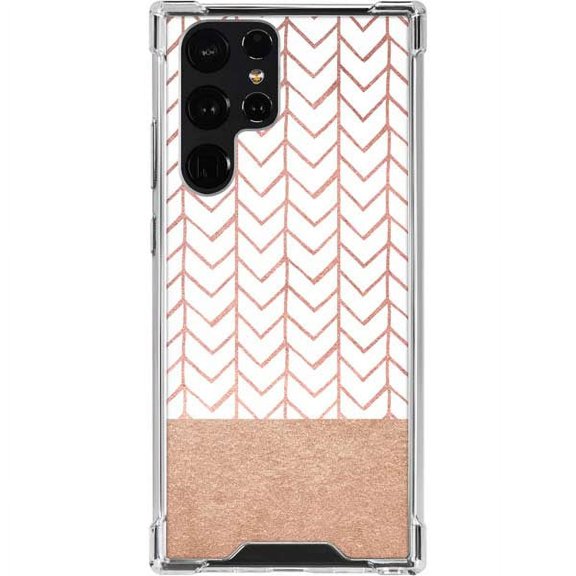 Skinit Stripes Rose Gold Herringbone Galaxy S22 Ultra Clear Case