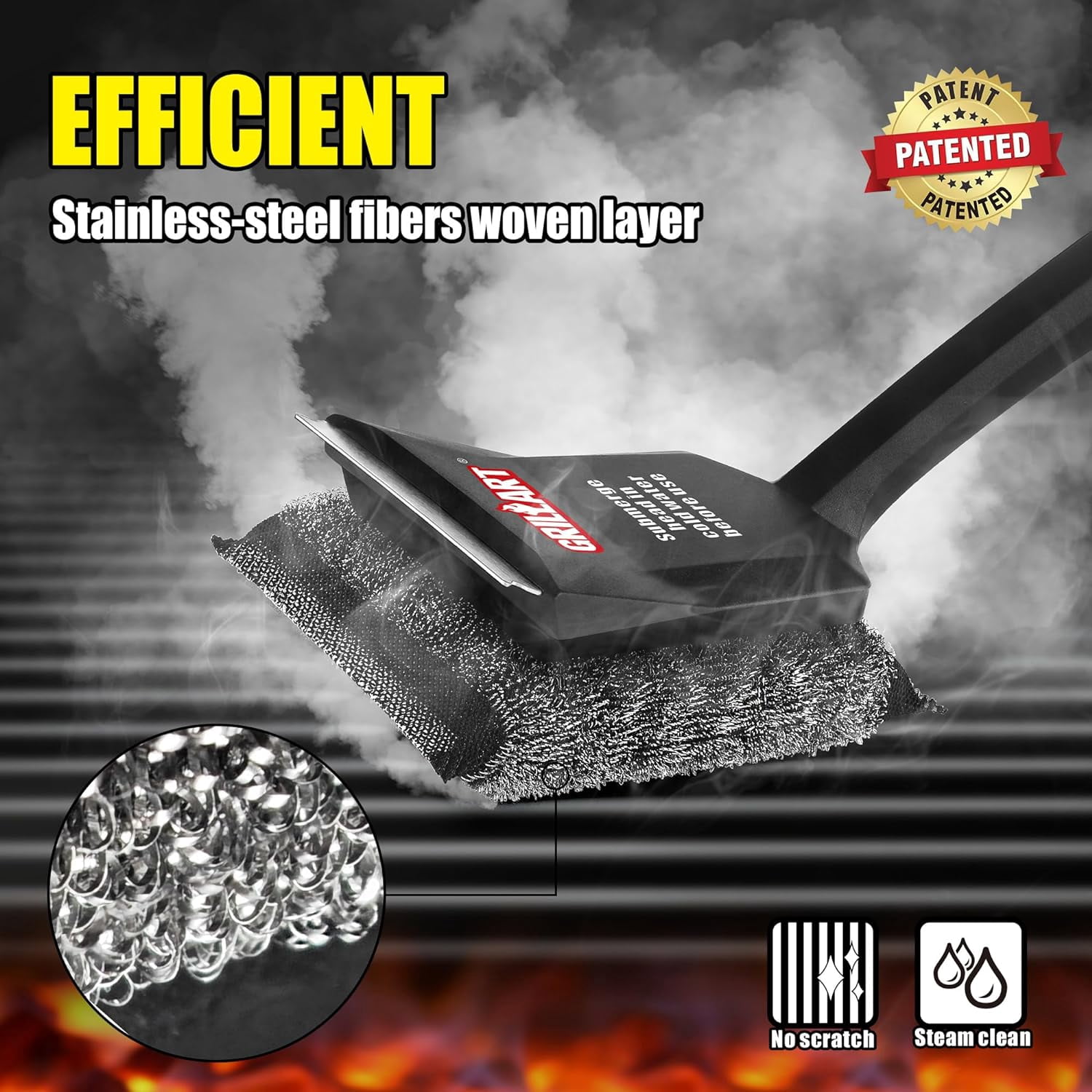 GRILLART Grill Brush Bristle Free, SteamWizards [Ultra Safe & Efficient] Grill Cleaner Brush with 1 Replacement Head, for Cast Iron and Stainless Steel Grates, Grill Cleaning Brush