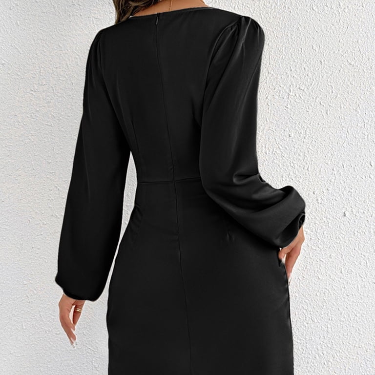 classy black dress for wedding Ovbmpzd Guest Evening Dresses Women formal With Sleeves Sexy Stain Elegant Dresses V Neck Casual Dresses evening ceremonies pair:indira-twisted-square-earrings-gold Simply Beautiful Black Dress Select Pants Size:31W
