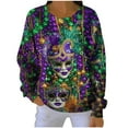 thumbnail image 2 of NuoCaiYun Women Mardi Gras Sweatshirts Carnival Long Sleeve Pullover Fashionable Purple Yellow Green Tops, 2 of 6