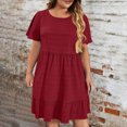 thumbnail image 2 of Plus Size Dresses for Curvy Women 2025 Summer Short Sleeve Crew Neck Mini T Shirt Dress Pleated Ruffle Flowy Beach Sundresses, 2 of 7