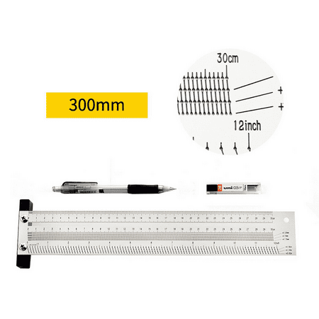 

AMERTEER 300mm Precision T Square ruler with Mechanical Pencil Stainless Steel Marking Stainless Scribing Line Ruler Carpenter Protractor Measuring Tool T-type Woodworking Right Angle Ruler