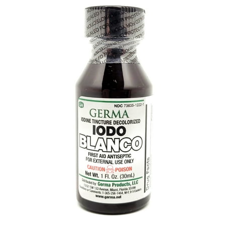 Germa White Iodine Tincture. First Aid Antiseptic. For Minor Scrapes, Cuts, Bruises and Burns. Prevents Skin Infection. 1 Oz
