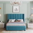 thumbnail image 1 of Royard Oaktree Full Size Bed Frame with Storage Drawer and Side Pockets Velvet Upholstered Platform Bed with Headboard and Wood Slat Support, No Box Spring Needed, Blue, 1 of 7