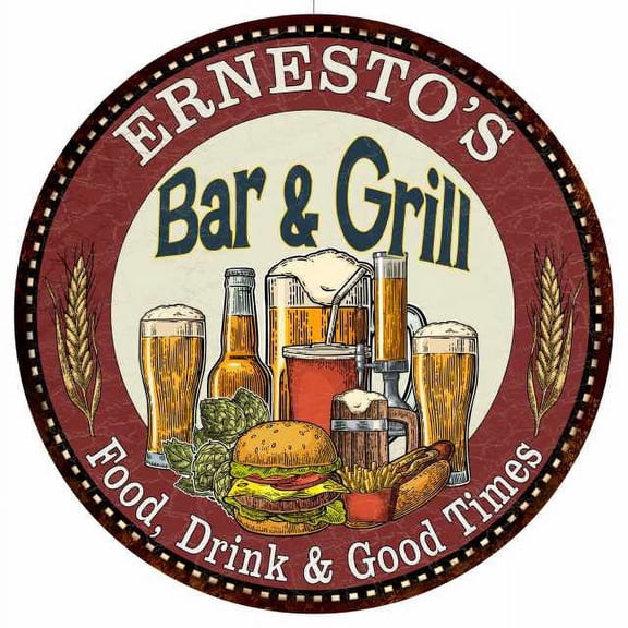 ERNESTO'S Bar and Grill 14" Round Metal Sign Kitchen Wall Decor 100140020397