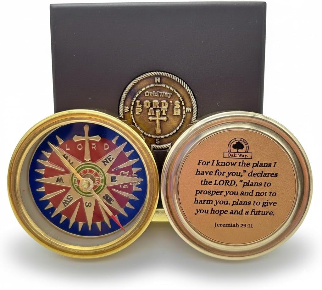 OakiWay God’s Path Compass – Brass Nautical Keepsake for Confirmation, Baptism or Graduation – Christian Gift for Men (Greeting Card Included)