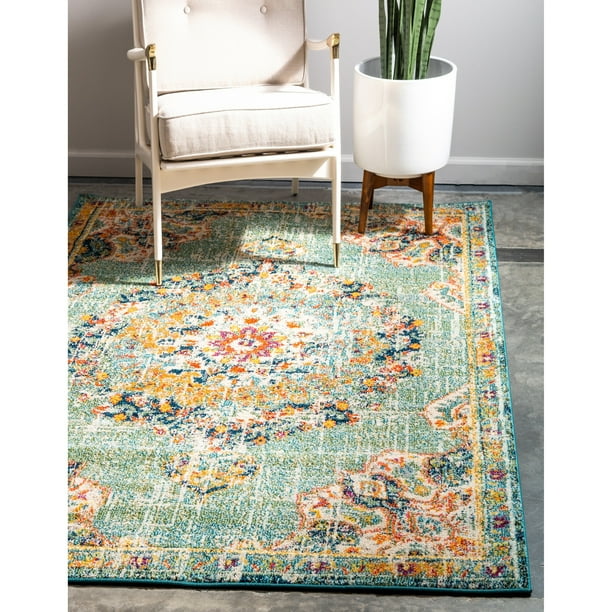 Unique Loom Distressed Transitional Area Rugs, Green/Beige, 5' 3 x 7' 7