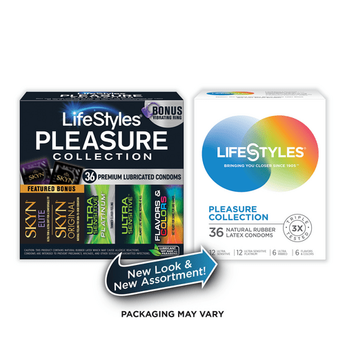 Lifestyles Pleasure Collection Assorted Lubricated Latex Condoms with Vibrating Ring, 36 Count