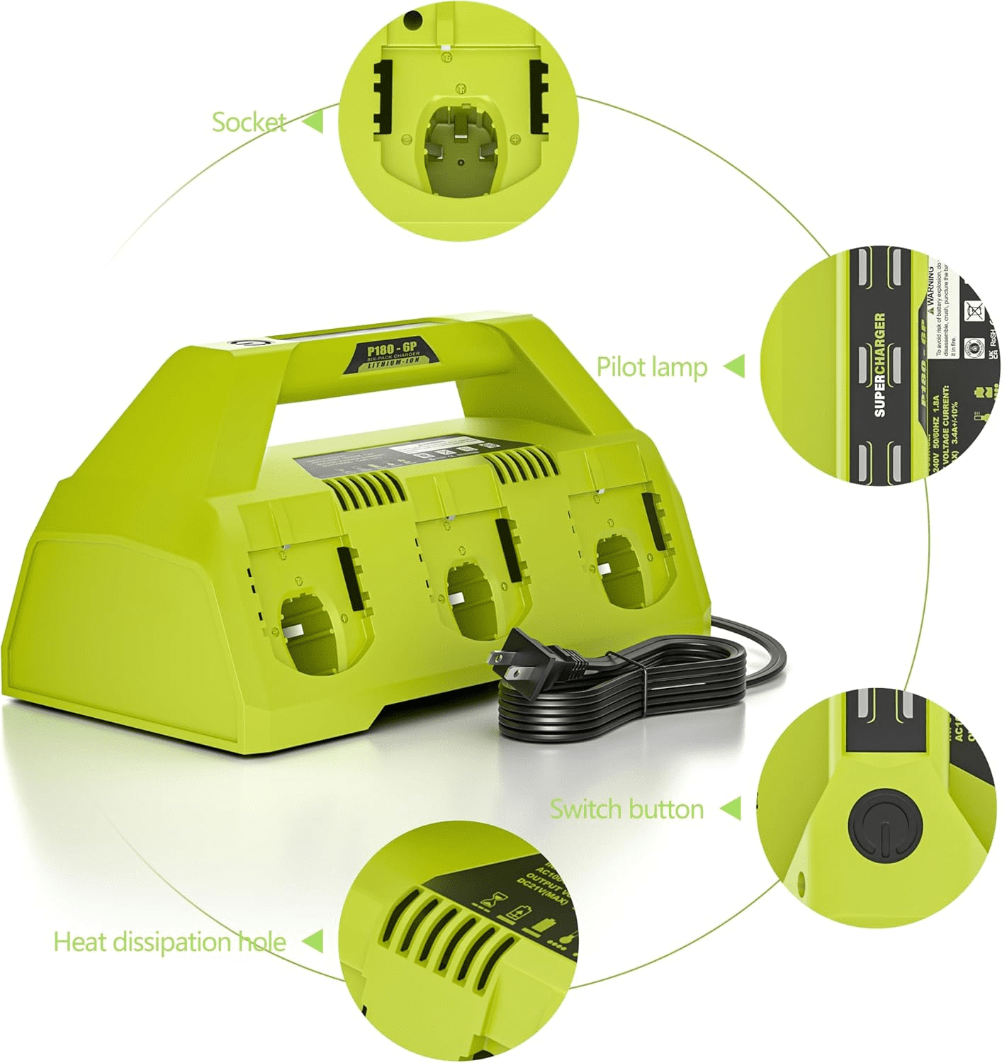 18V  6-Port Charger for Ryobi Battery Charger,Compatible with P135 Ryobi 18V ONE+ Battery P102 P103 P104 P105 P106 P107 P108 P109 PBP002 PBP003