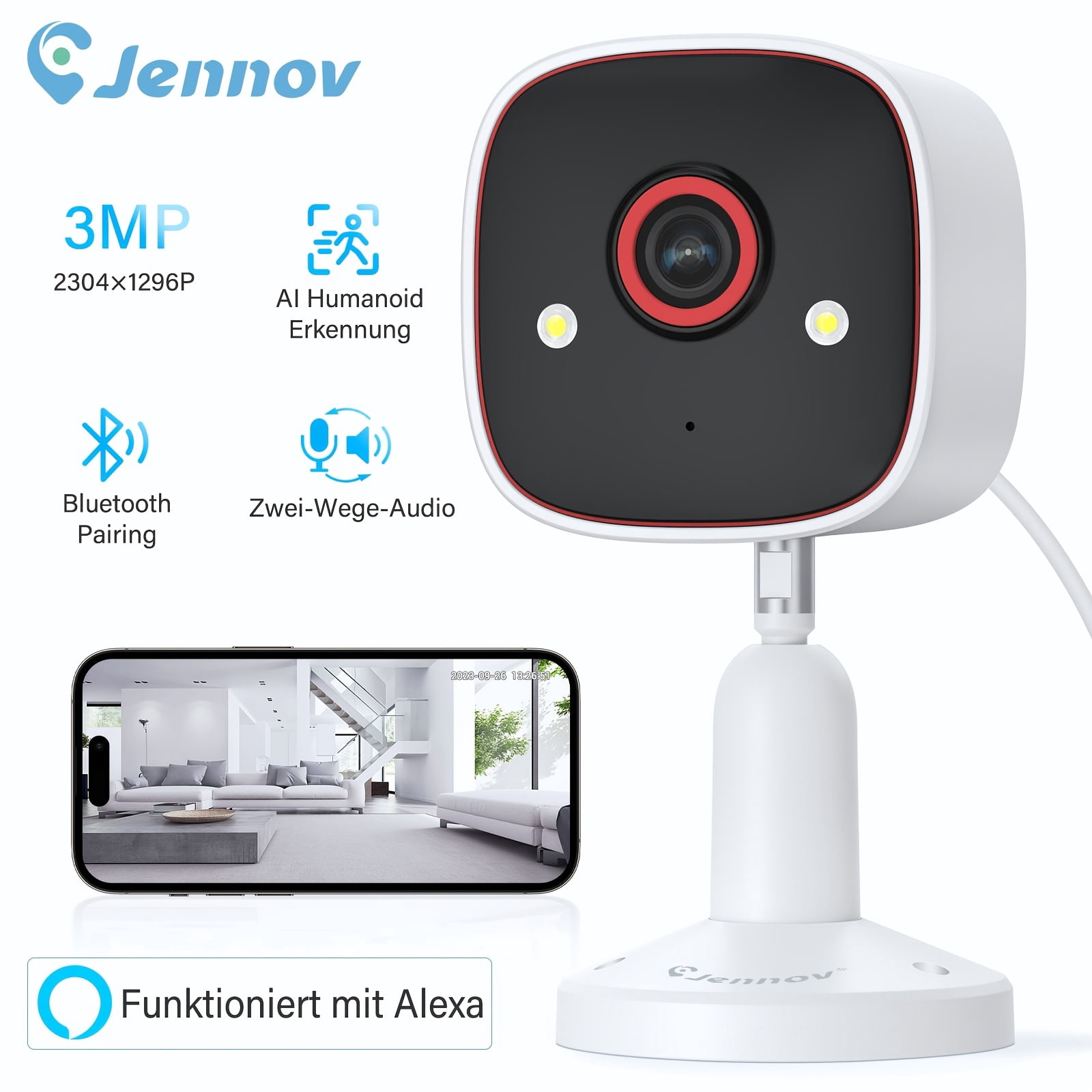 General Surveillance Cameras 2.4Ghz, 2K HD Wifi/Color Night Vision/Ai Human Motion Detection/Two-Way Audio/Outdoor/Indoor Pet Dog Cat Baby Monitoring Camera for Home Safety, Without Battery