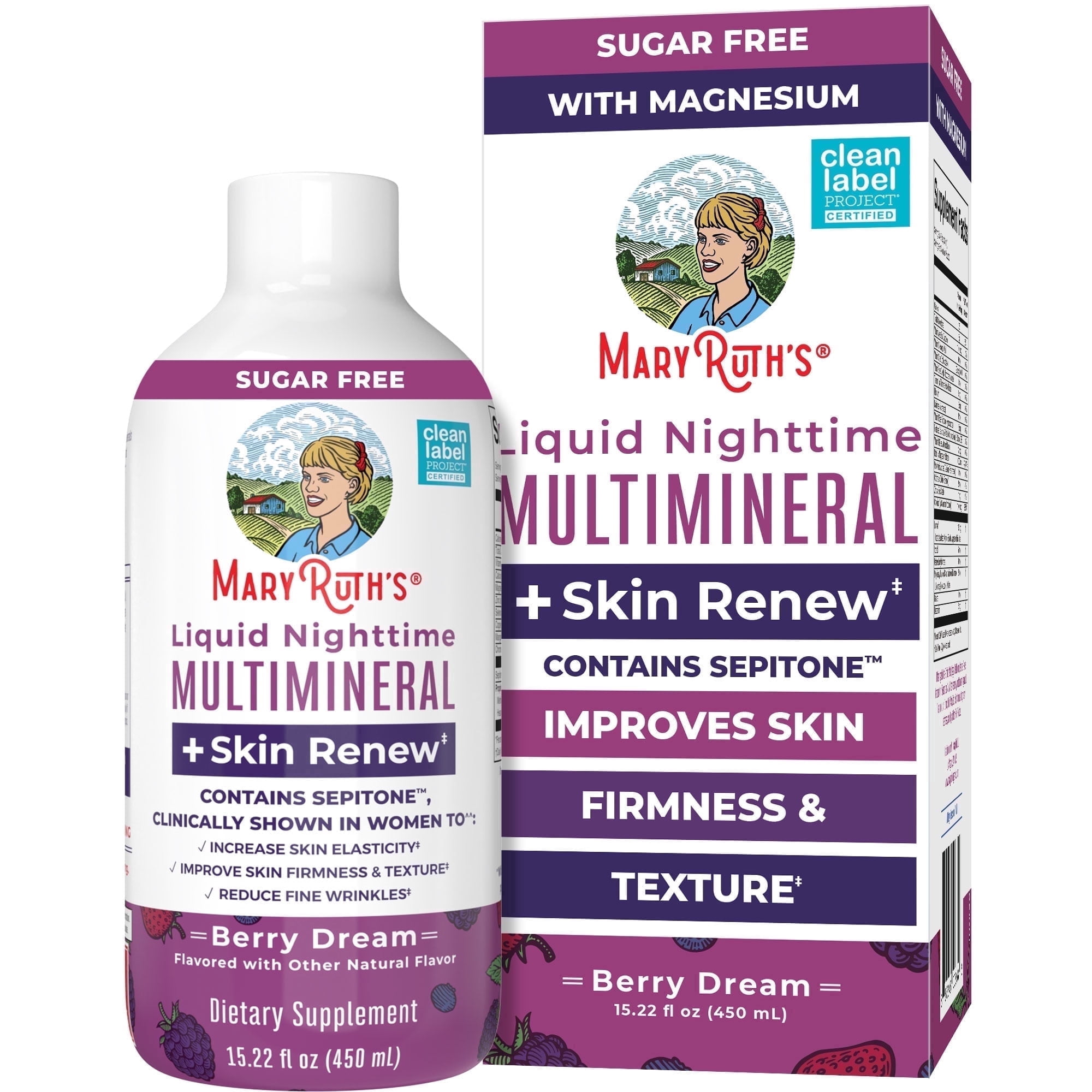 MaryRuth's Nighttime Liquid Multi Mineral Supplement + Skin Renew for Women, Improve Skin Health, Sepitone, Sugar Free, Vegan, 15 Servings
