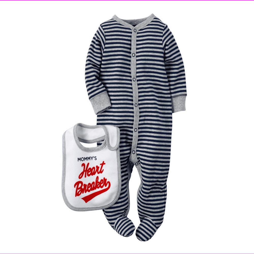 NEW Gray Blue Baby Boys 3 Months Striped Valentine's Day Sleepwear