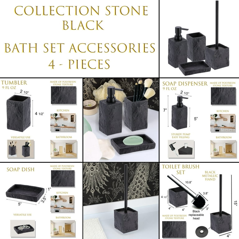 Collection Stone Effect Black Bath Accessory Set-4 Pieces