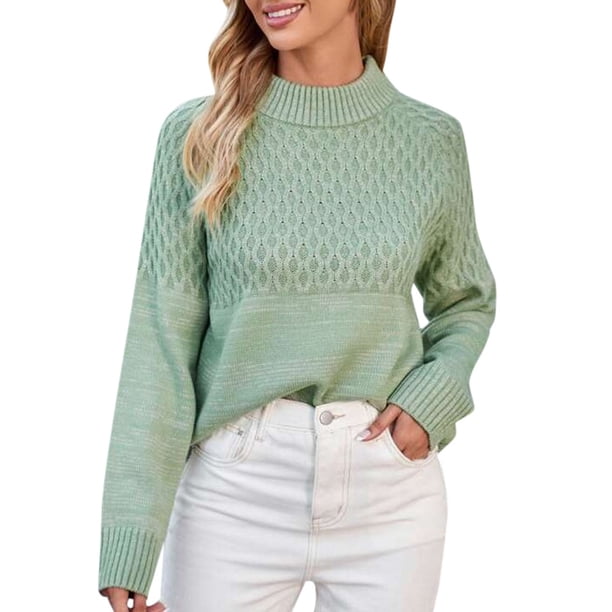 Gibobby SuéTer Para Invierno Mujer contraste de mujer y diseño de minimalista para un suéter de cuello redondo(Verde,G)