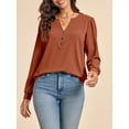 thumbnail image 5 of Womens Puff Long Sleeve Henley Shirts Trendy Casual V Neck Button Up Tunic Tops Loose Fit Basic Tees, 5 of 6