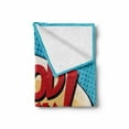 thumbnail image 2 of Going Away Party Soft Flannel Fleece Throw Blanket, Comic Book Pop Art Style Retro Speech Balloon Luck Text, Cozy Plush for Indoor and Outdoor Use, 70" x 90", Pale Blue Red Yellow, by Ambesonne, 2 of 6