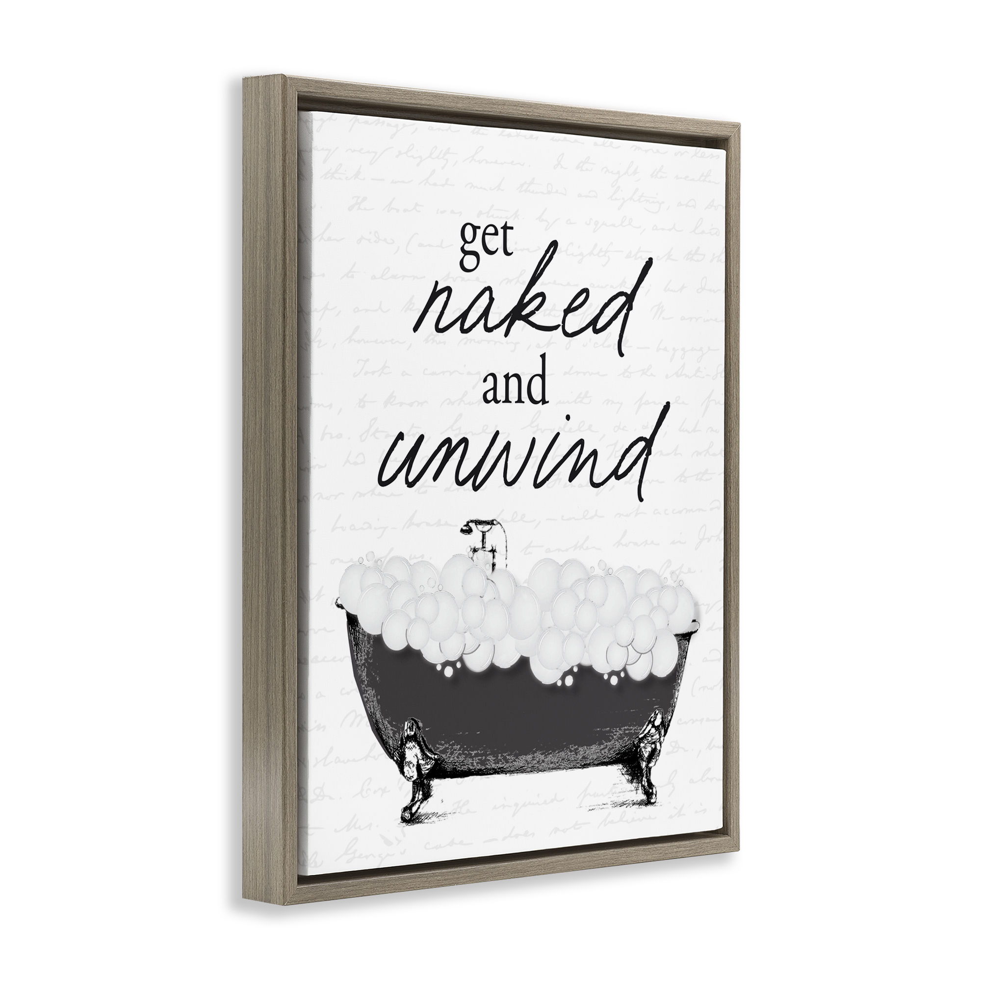 Unwind Bubble Bath Brown Framed Floater Canvas Wall Art, design by Lettered and Lined