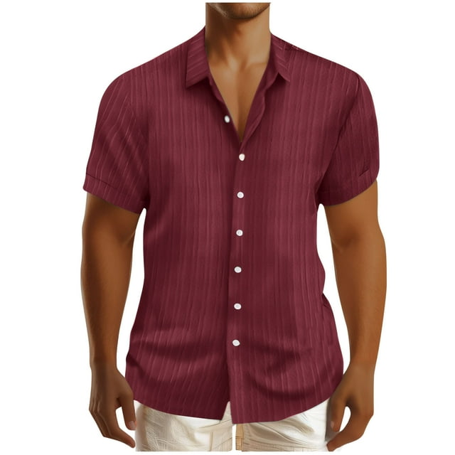 YanHoo Mens Linen Shirts Short Sleeve Button Down Beach Shirts Summer Cotton Linen Button Up Shirts