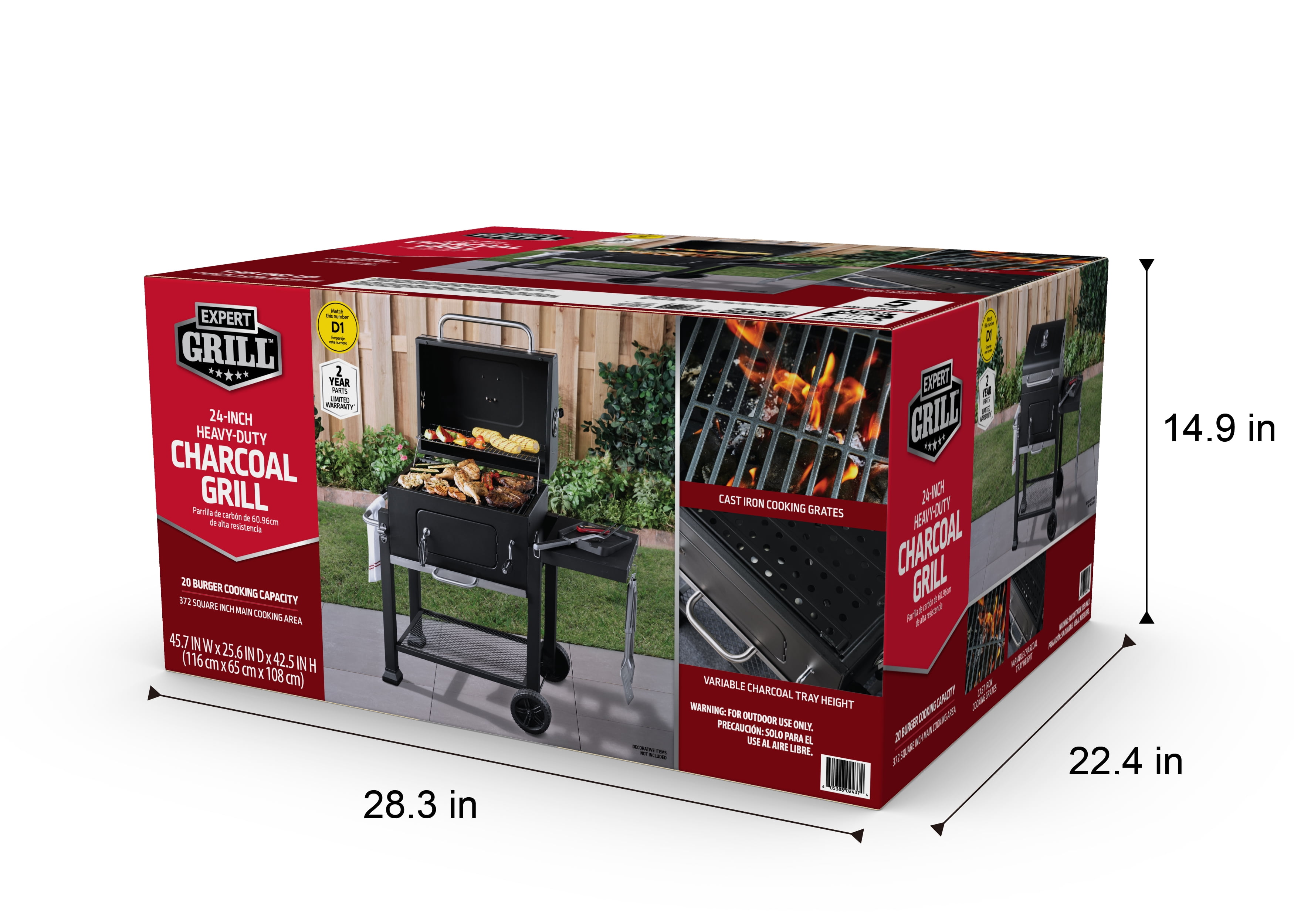 Open Box Expert Grill Charcoal Grill, 24 Inch Heavy Duty Charcoal Grill with Wheels, Black