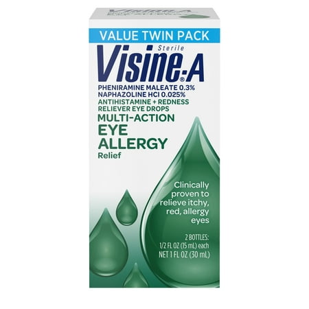 Visine -A Antihistamine + Redness Multi-Action Eye Allergy Reliever Eye Drops, .5 Fl. Oz, (Pack Of
