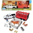 thumbnail image 2 of Big Country Toys: Truck & Cattle Trailer Adventure - 18pc Farm Toy Playset, Light-Sound White Pickup, Articulated Animals & Rancher Figure, Kids 3+, 2 of 10