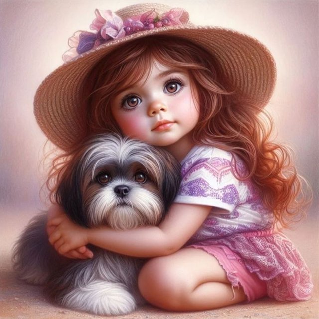5D DIY Niña Y Perro Del Arte Artesanal 40x40cm