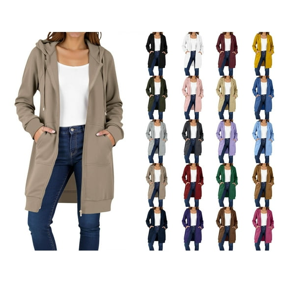 Crunowin Zip Up Hoodies For Women, Long Sleeve Oversized Sweatshirts Casual Lightweight Fleece Jackets With Pockets Beige M